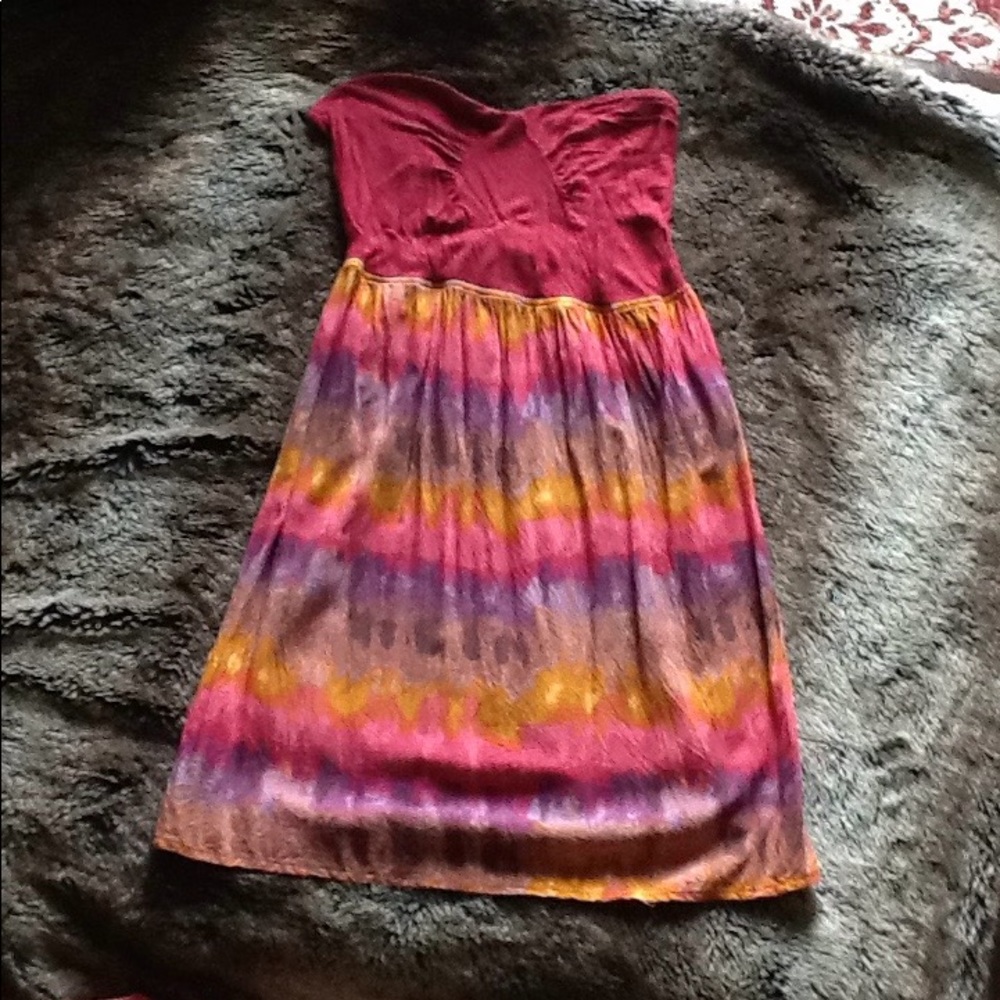 Strapless dress with tie dye skirt